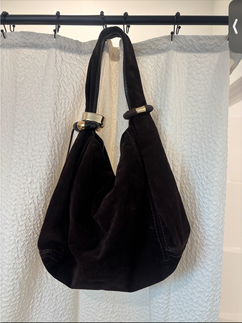 Jimmy Choo Dark Brown Suede Hobo with Gold-Tone Accents